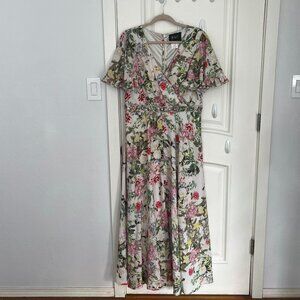 Mac Duggal Floral Print Flutter Sleeve Gown